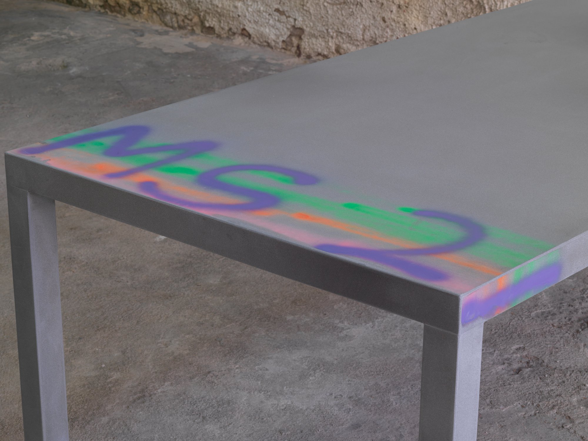 Christodoulos Panayiotou, Untitled, detail, titanium grey marble table, 200 x 100 x 74.5 cm (78 3/4 x 39 3/8 x 29 3/8 in), 2021