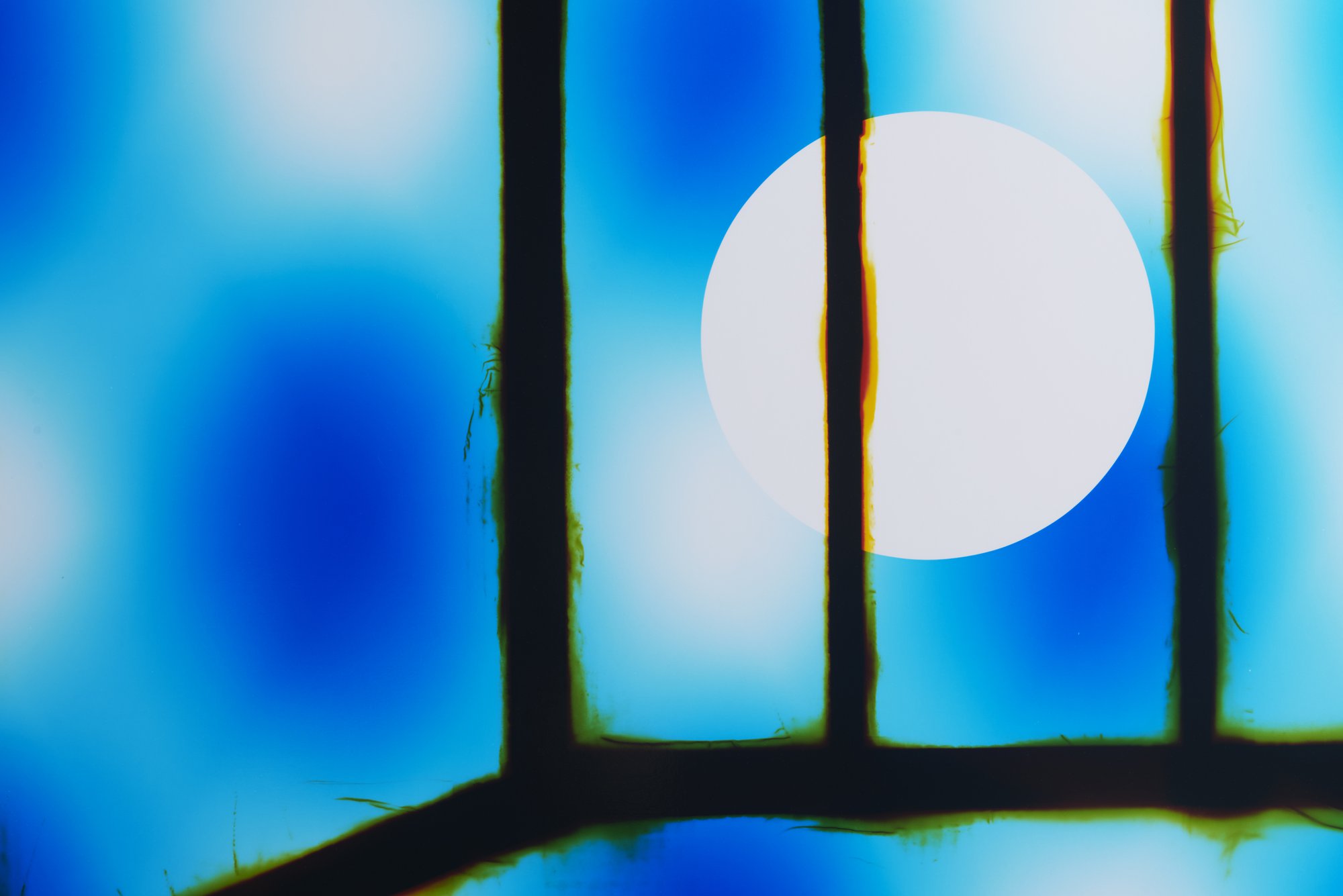 Hadi Fallahpisheh, Prison of Mind (Blue Corner), detail, light drawing on photosensitive paper, 106 x 185 x 5 cm, 2021