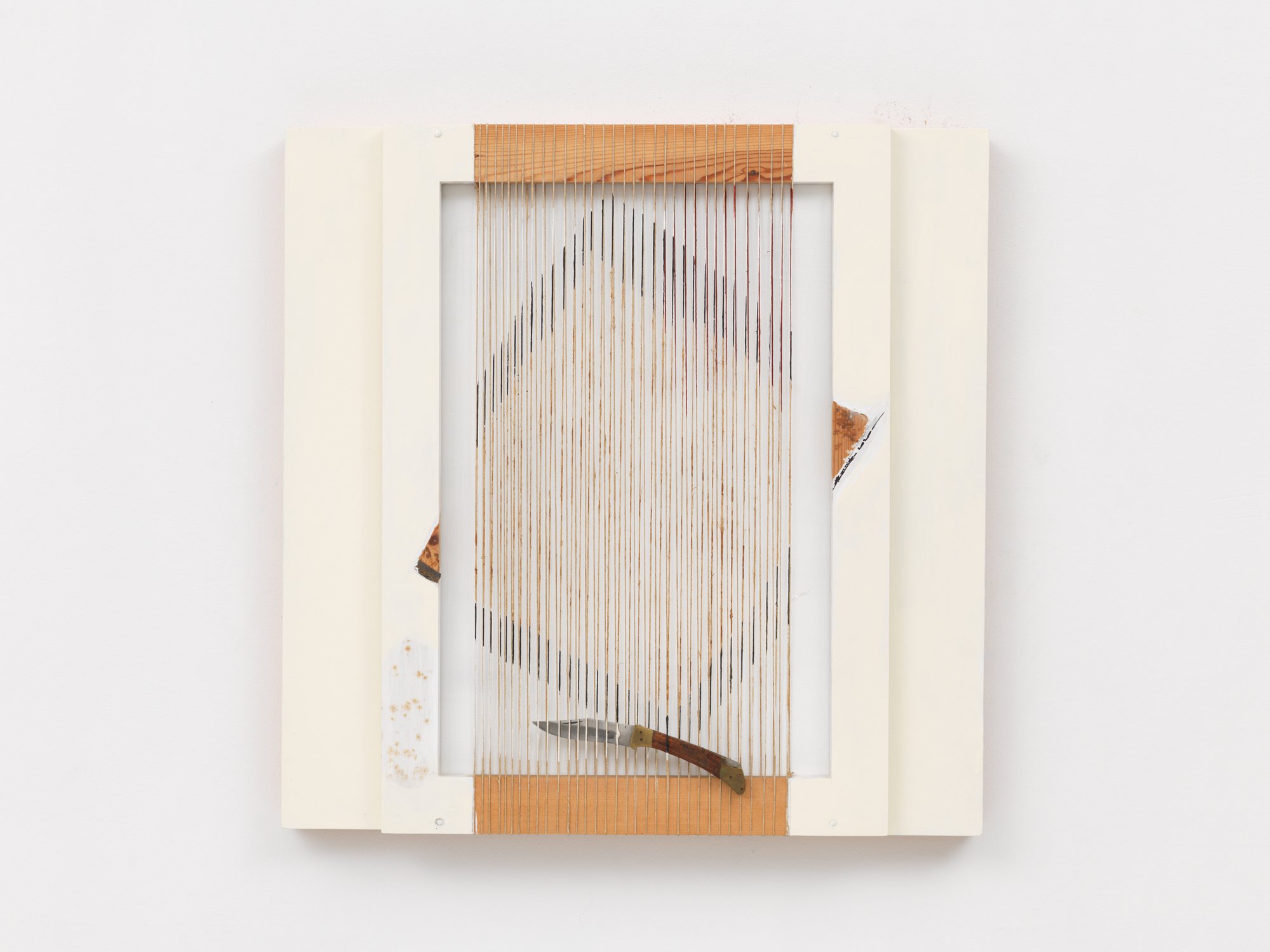 Koula Savvidou, Untitled, wood, string, picket knife, oil paint, 70 x 70 x 10.5 cm, 2021