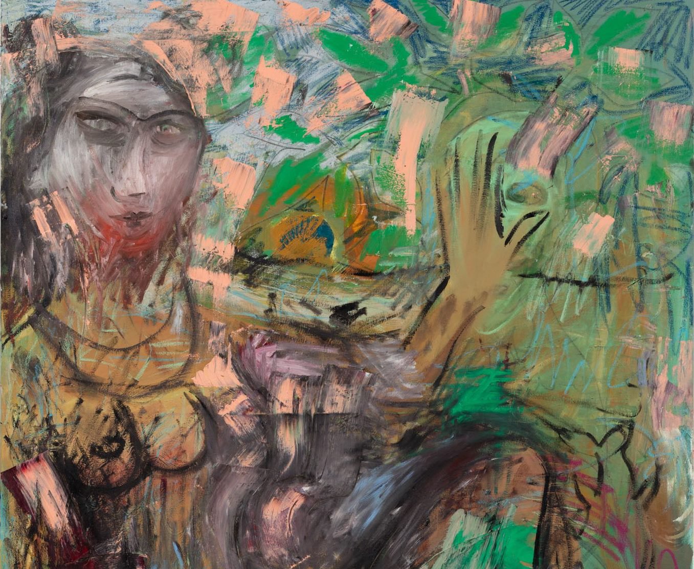 Lucy Stein, Self Portrait as High Priestess of the Green Flash, oil, acrylic and oil pastel on canvas, 160 x 120 cm, 2016
