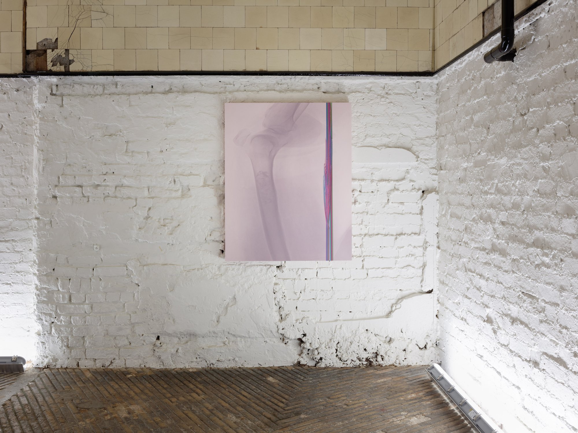 Shahryar Nashat, Untitled, UV print on Hydrocal, gesso, rubber, and powder-coated steel, 108.3 x 87 x 4.4 cm, 2019. Installation view, Bad House, Rodeo, London, 2020