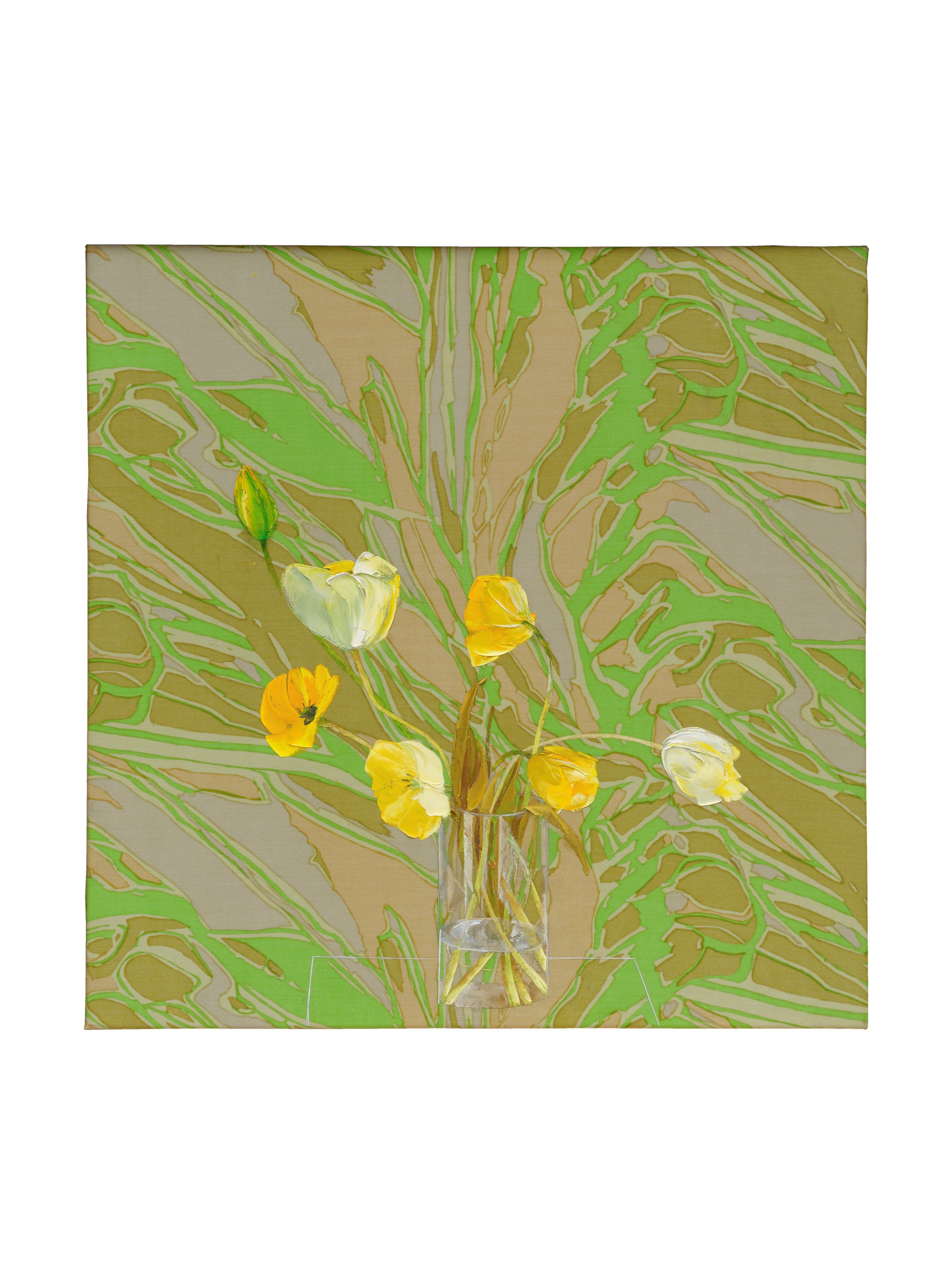 Bernat Klein, Yellow Tulips, oil on screen printed knitted jersey polyester (Diolen), 106 x 106 cm (41 3/4 x 41 3/4 in), 1998