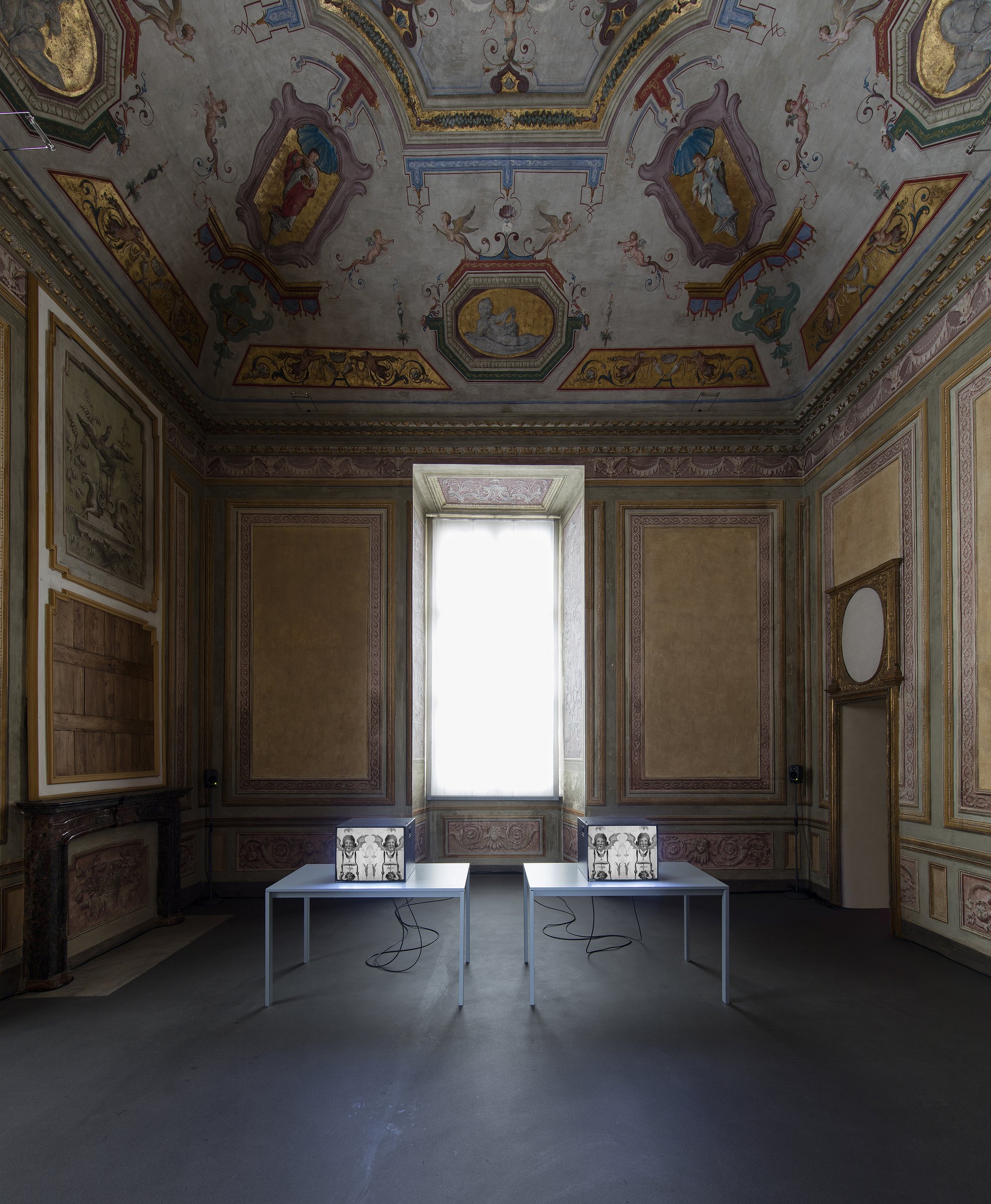 James Richards, Alms for the Birds, two channel video with sound, 2020. Installation view, Alms for the Birds, Castello di Rivoli, Turin, 2020