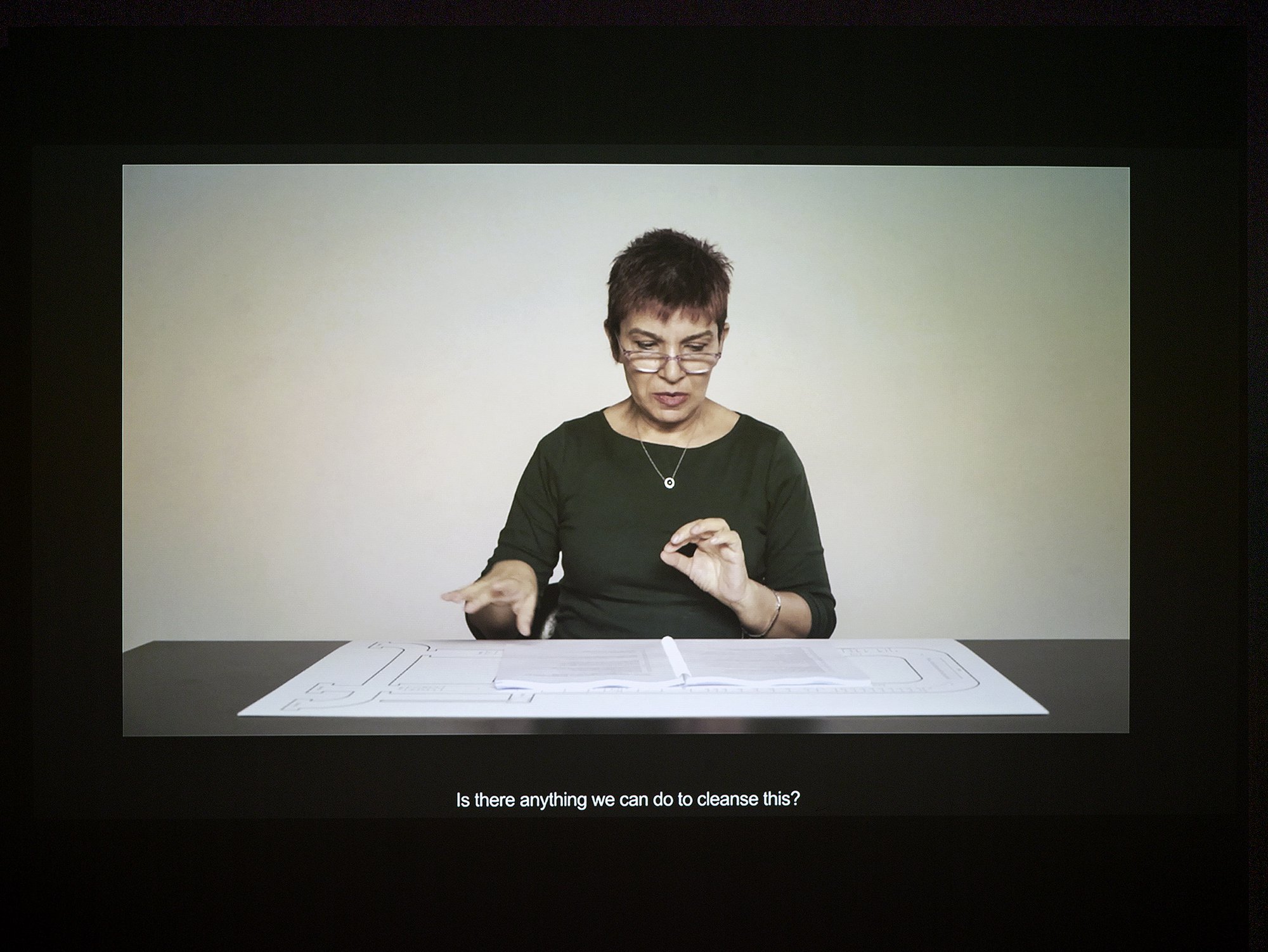 Banu Cennetoğlu-Yasemin Özcan, What is it that you are worried about?, single channel HD video, 35 min., 2013. Installation view, What is it that you are worried about?, Rodeo, Istanbul, 2014