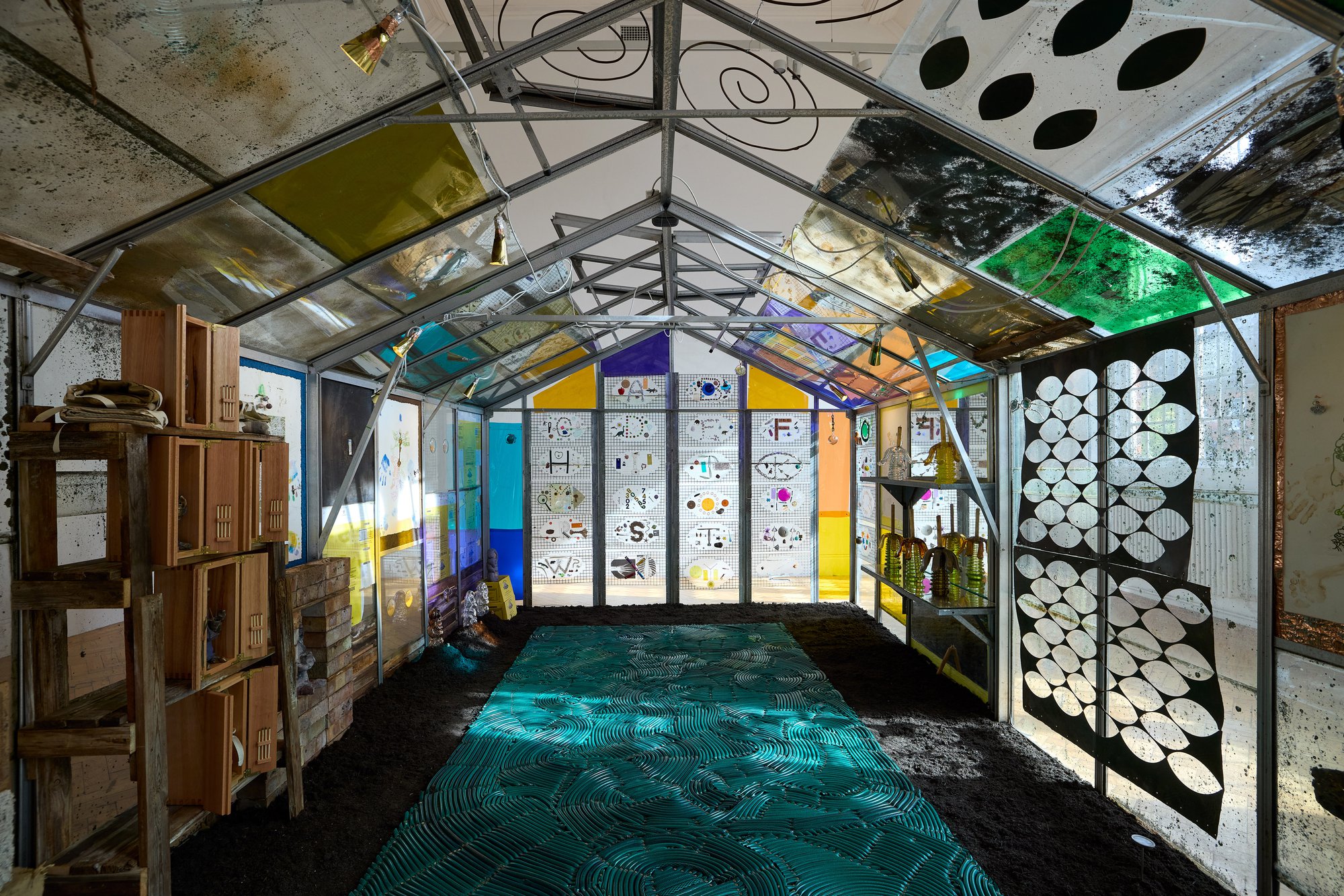 Installation view, Tamara Henderson, Green in the Grooves, Camden Art Centre, London, 2023