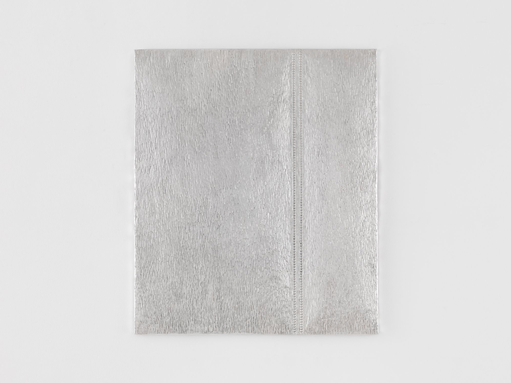 Christodoulos Panayiotou, Untitled, sterling silver repoussé and chased revetment, cast sterling silver nails, wood panel, 74 x 63 cm, 2020