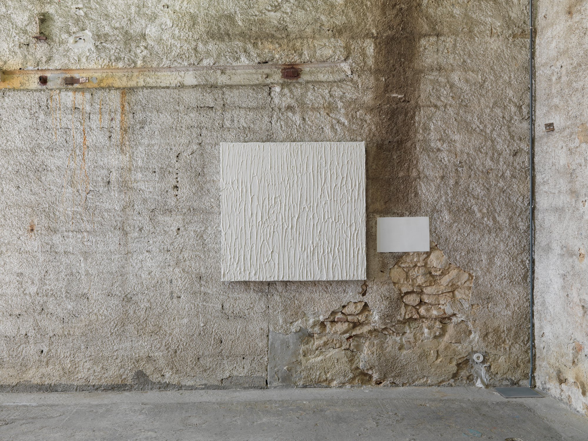Christodoulos Panayiotou, Untitled (Sagre), sagre acrylic finish, wall paint, foam board, mortar, wooden frame, 127.5 x 121.5 x 6 cm, 2021