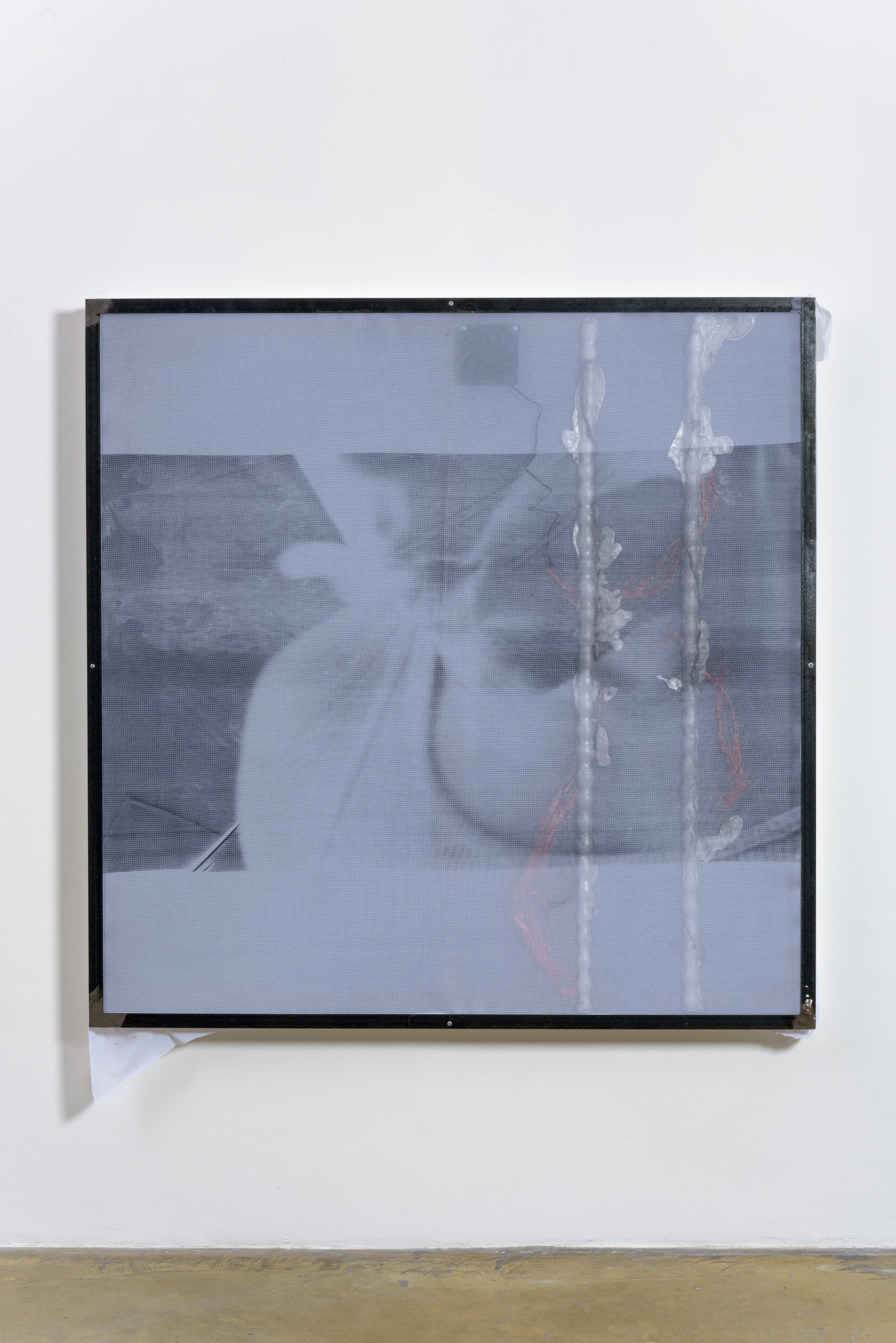 David Douard, WE (b), silkscreen on textile, fabric, wood, aluminum, copper, metal and wooden frame, 150 x 150 x 11 cm, 2015