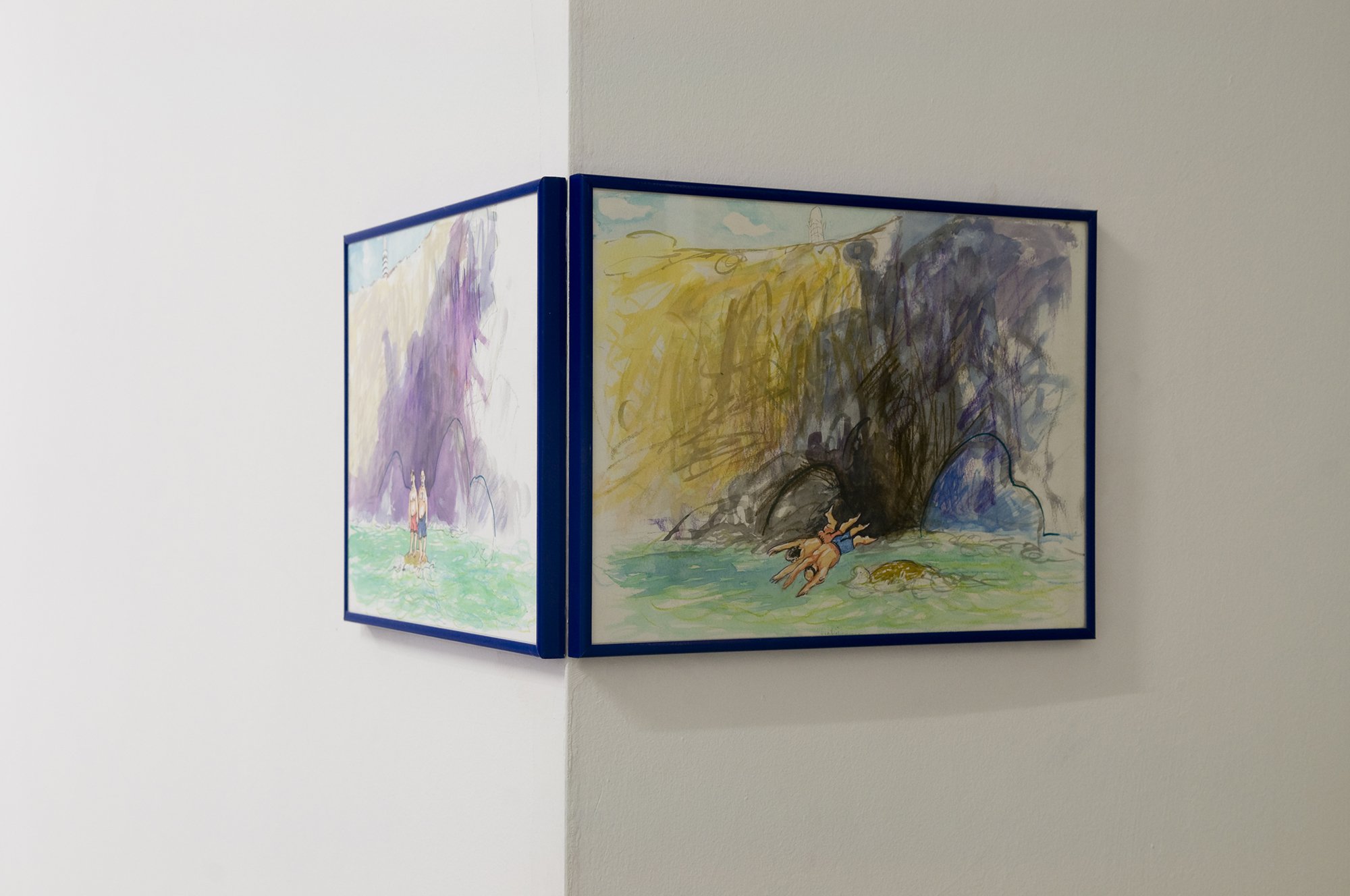 Lukas Duwenhögger, The Child Within (içindeki çocuk), gouache and crayon on paper, 24 x 32.5 cm (without frame), 2011. Installation view, Constellation (or the inspiration show), Rodeo, Istanbul, 2011 – 2012