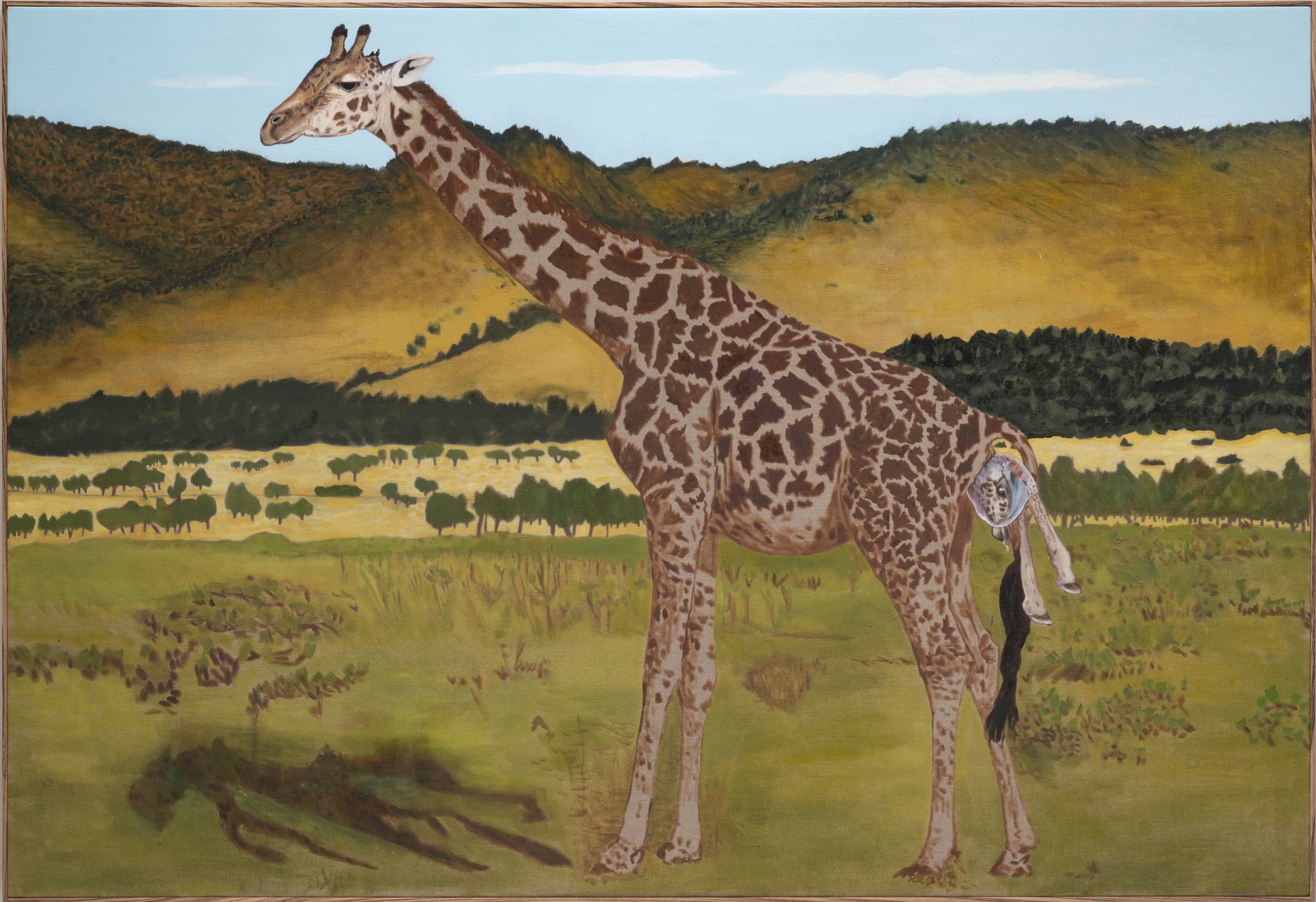 Leidy Churchman, Giraffe Birth, oil on linen, 130.8 x 191.8 cm, 2017