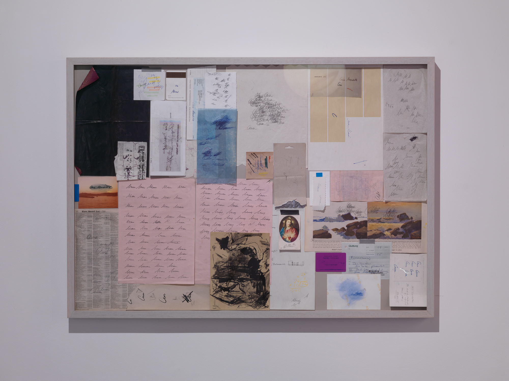 Iris Touliatou, Song, Attempts to forge Ana Mendieta’s signature, various media, 70 x 100 cm (27 1/2 x 39 3/8 in), 2007 – 2009. Installation view, Bright File (June), Haus N Athen, Athens, 2018