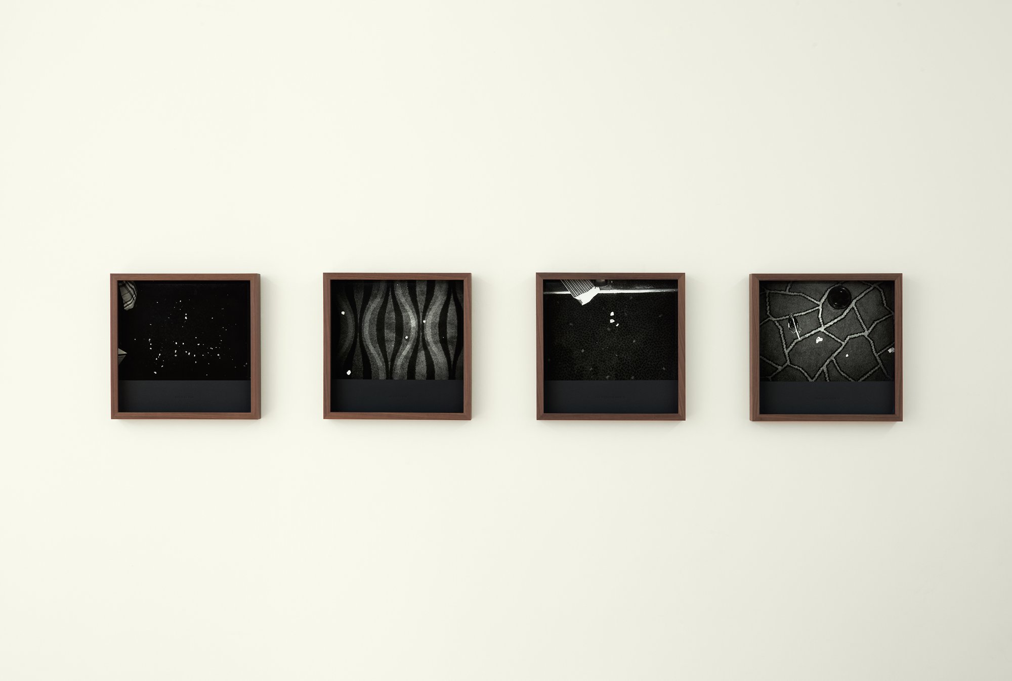 Mark Aerial Waller, Popcorn Casts, framed monochrome photographic prints, 27.1 x 20.5 cm each, 2011/12. Installation view, The Chicken and The Egg, The Chicken, Rodeo, London, 2015