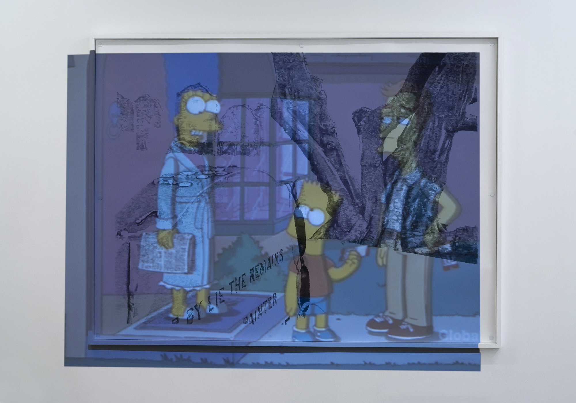 Mark Aerial Waller, Offering Transmissions #1, graphite on paper, projection of recent episode of The Simpsons, 191 x 143 cm, 2011-2012. Installation view, Offering Transmissions, Rodeo, Istanbul, 2012