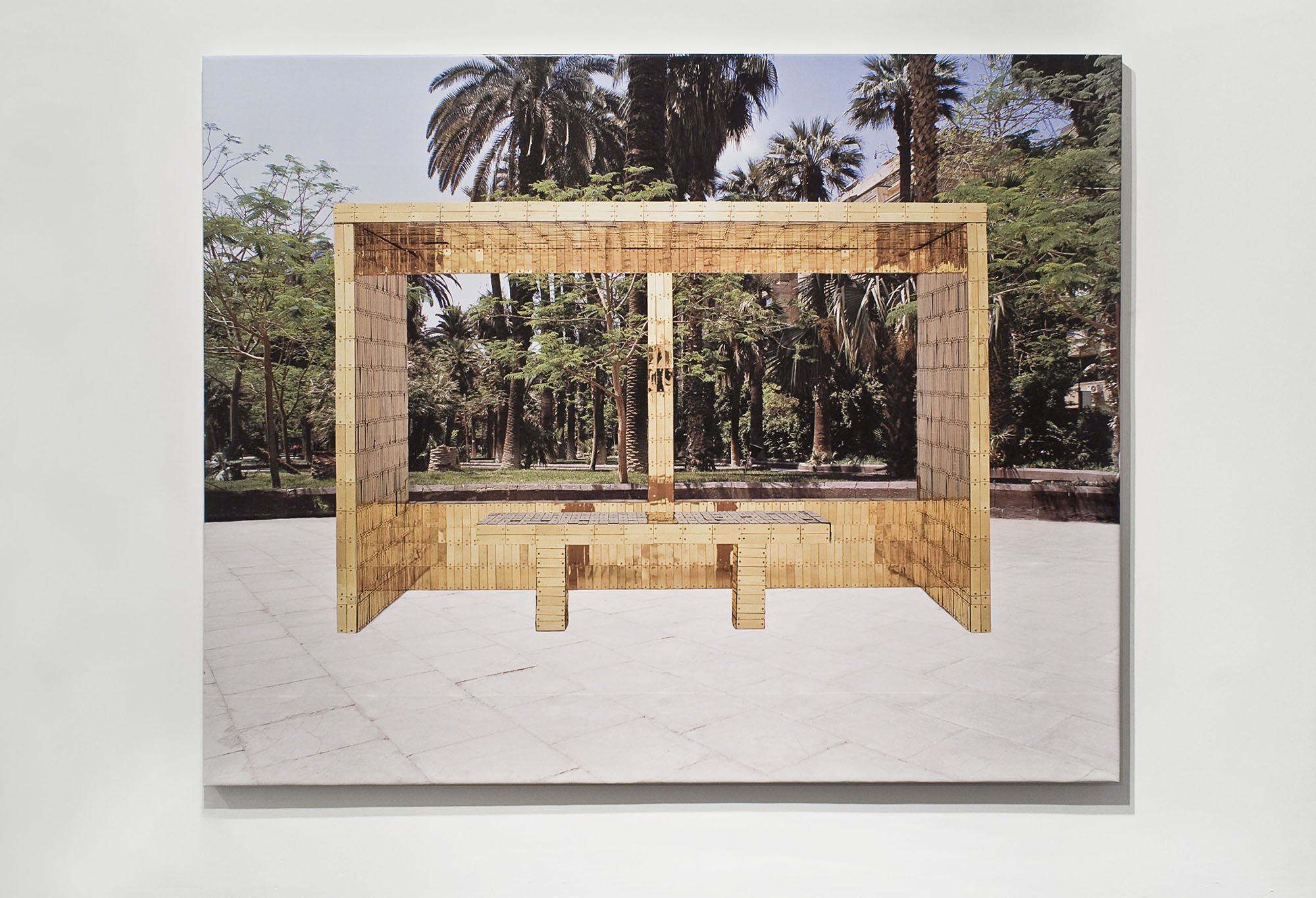 Iman Issa, Bus Station (Meeting Point Series), vinyl print, 200 x 160 cm, 2004. Installation view, All That Shines Ain’t No Gold, Rodeo, Istanbul, 2012