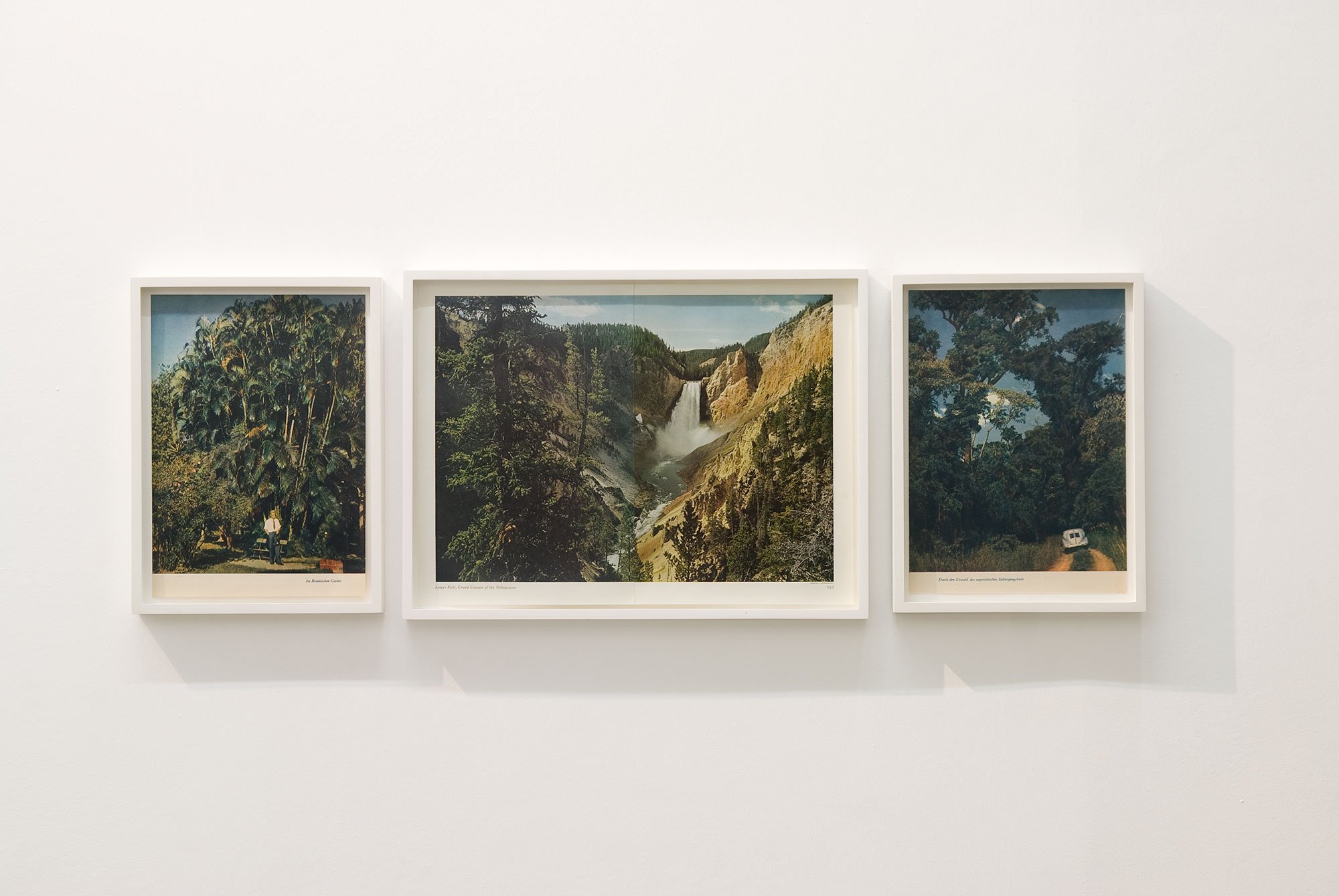 Haris Epaminonda, Untitled, triptych with found images of waterfalls, 26.2 x 19.4 cm; 36.3 x 27.2 cm; 26.2 x 19.4 cm. Installation view, VOL. IV, Rodeo, Istanbul, 2009