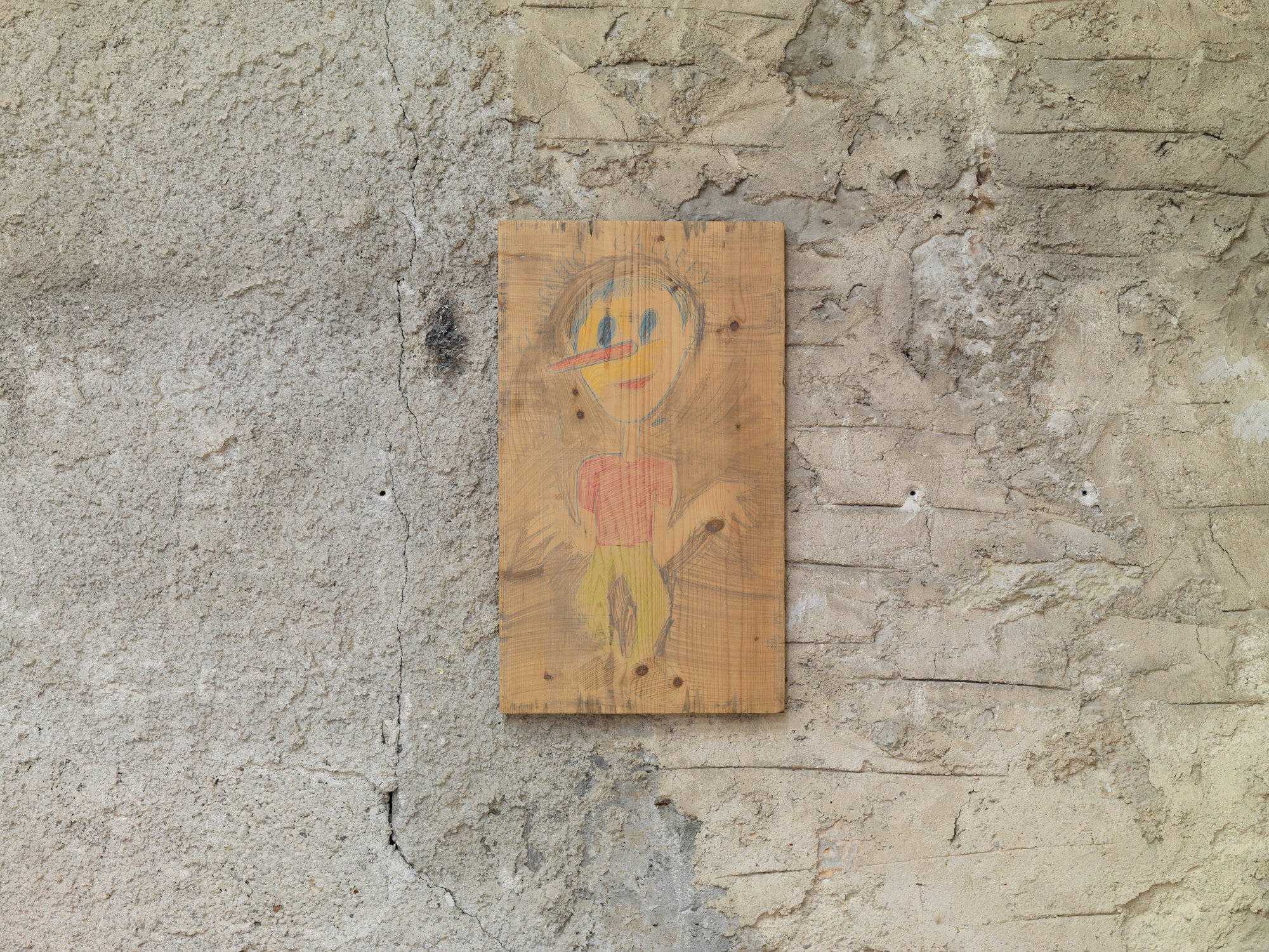 Sidsel Meineche Hansen, Gallery Pinocchio, crayon drawing on found selph, 56 x 33 cm (22 x 13 in), 2020