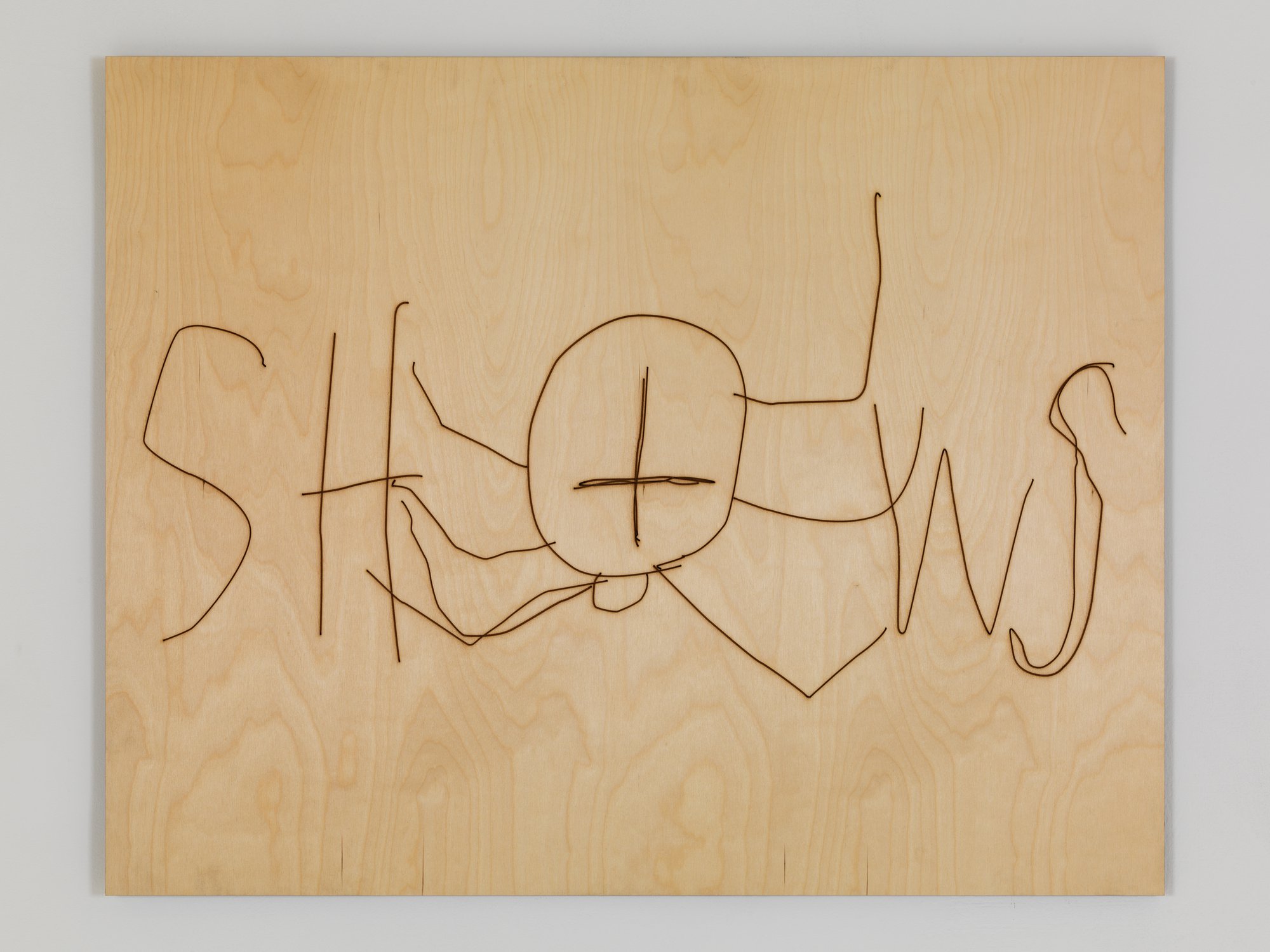 Sidsel Meineche Hansen, shows (cross work), lasercut drawing on plywood, 84 x 105 cm (33 1/8 x 41 3/8 in), 2018
