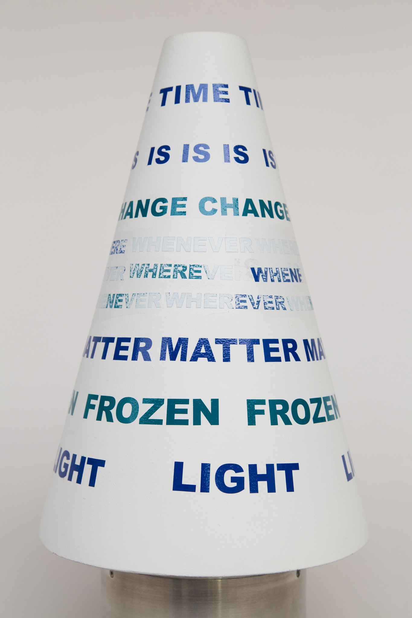 Liliane Lijn, Time Is Change, Letraset on painted truncated cork cone, motorised turntable, 54 x 25 cm diameter (21 1/4 x 11 1/8 in diameter), 1968