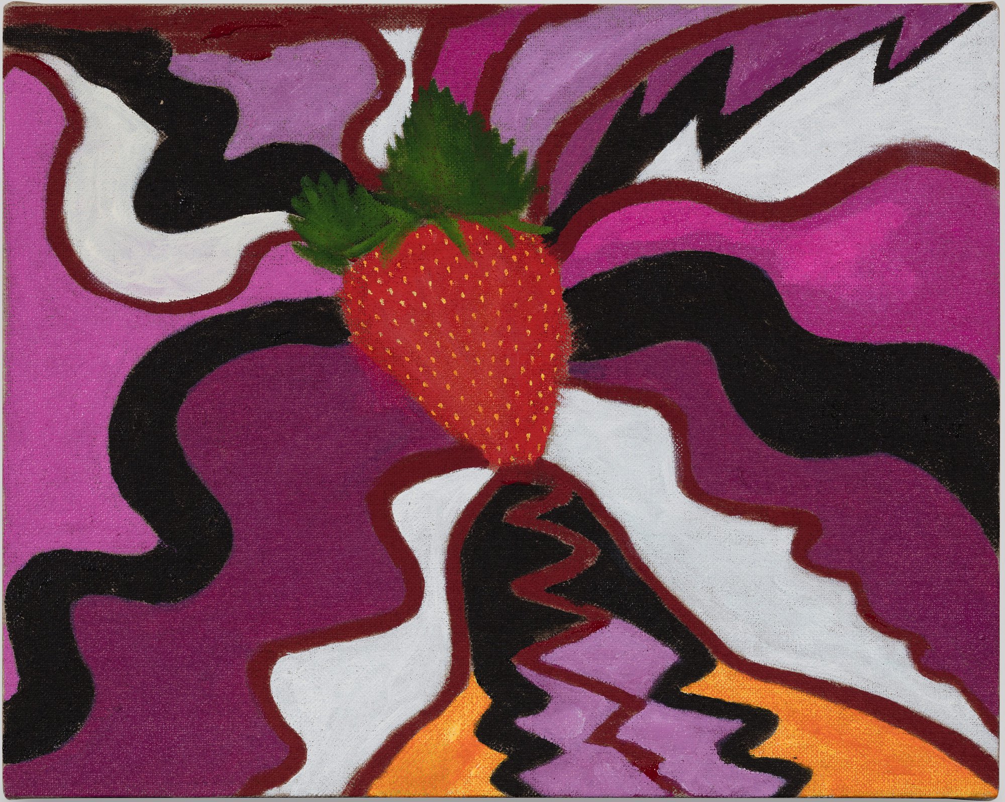 Leidy Churchman, The Between is Ringing (Strawberry) (Braiding Sweetgrass), oil on linen, 20.4 x 25.9 cm, 2020