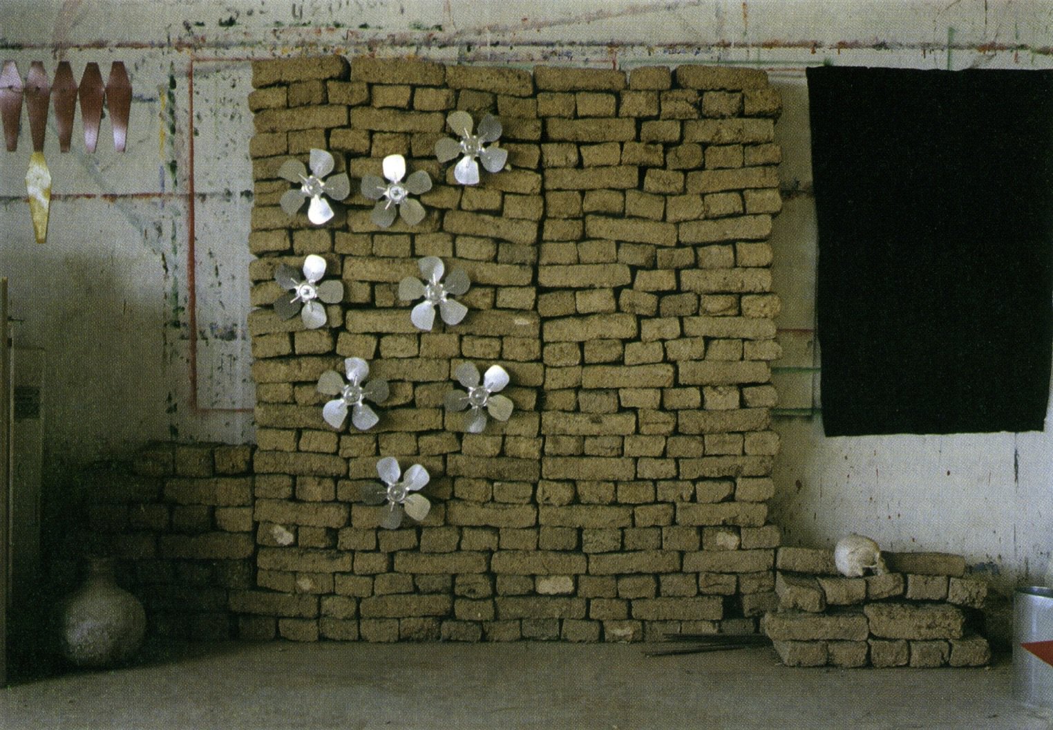 Thanasis Totsikas, Untitled, bricks, elecrtirc fans, 250 x 220 cm, 1986